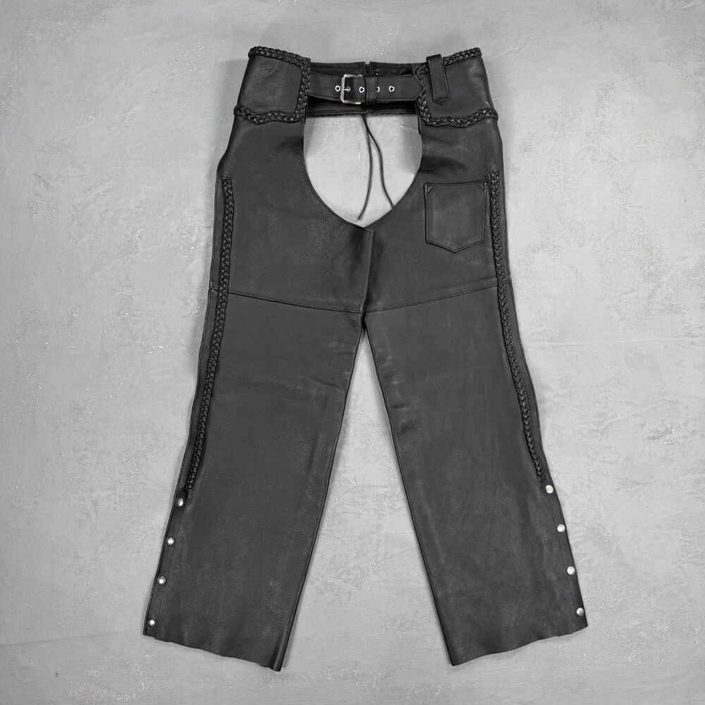 Vintage Antelope Creek Black Pebbled Leather Chaps Men's Large, Fit 34-40